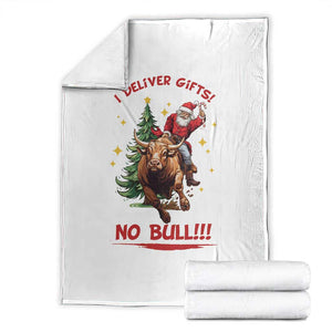 Funny Black Santa Bull Riding Christmas Throw Blanket I Deliver Gifts No Bull TS12 White Print Your Wear