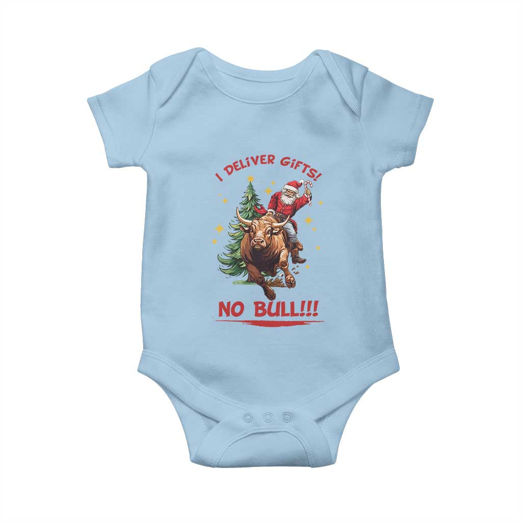 Funny Black Santa Bull Riding Christmas Baby Onesie I Deliver Gifts No Bull TS12 Light Blue Print Your Wear