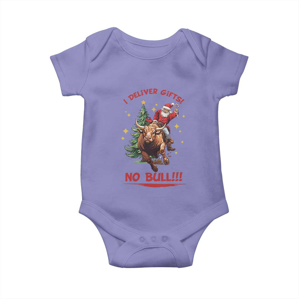 Funny Black Santa Bull Riding Christmas Baby Onesie I Deliver Gifts No Bull TS12 Violet Print Your Wear