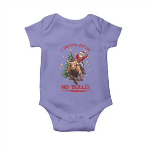 Funny Black Santa Bull Riding Christmas Baby Onesie I Deliver Gifts No Bull TS12 Violet Print Your Wear