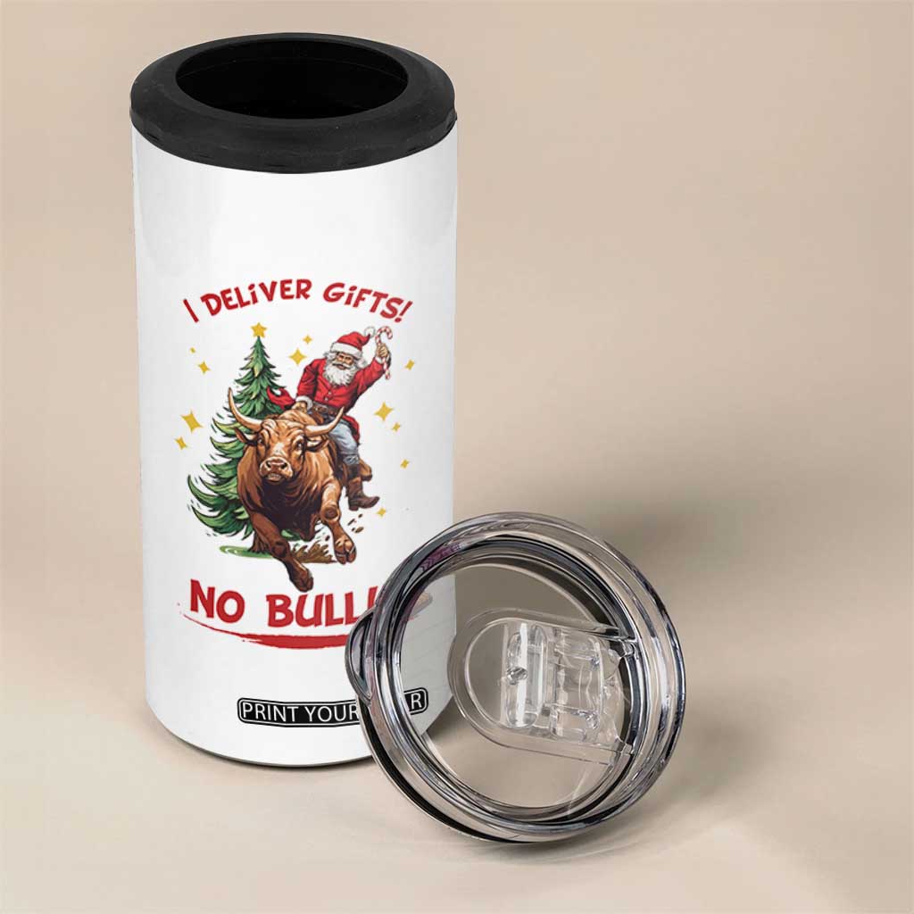 Funny Black Santa Bull Riding Christmas 4 in 1 Can Cooler Tumbler I Deliver Gifts No Bull TS12 Print Your Wear