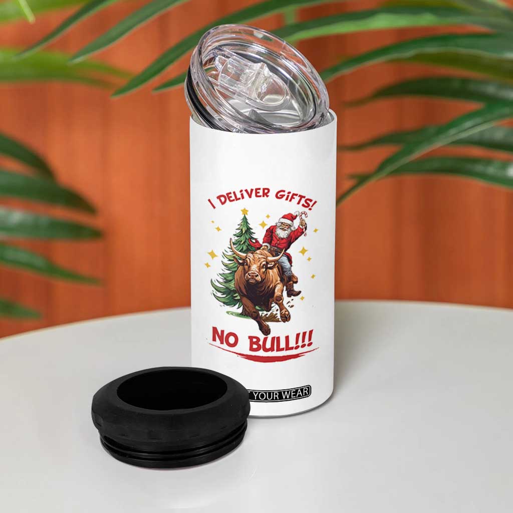 Funny Black Santa Bull Riding Christmas 4 in 1 Can Cooler Tumbler I Deliver Gifts No Bull TS12 Print Your Wear