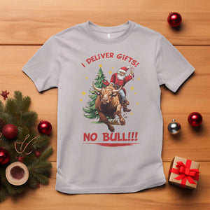 Funny Black Santa Bull Riding Christmas T Shirt I Deliver Gifts No Bull TS12 Ice Gray Print Your Wear