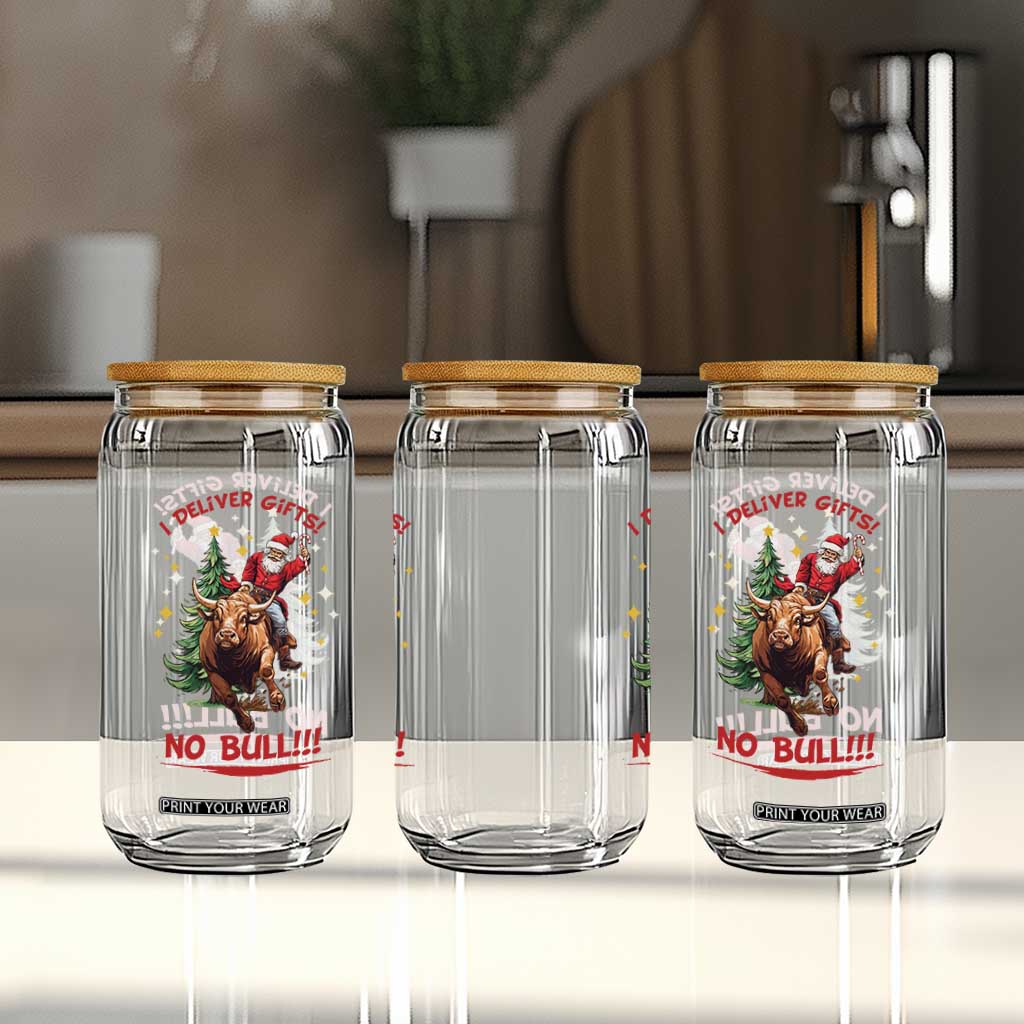 Funny Black Santa Bull Riding Christmas Glass Can I Deliver Gifts No Bull TS12 Print Your Wear