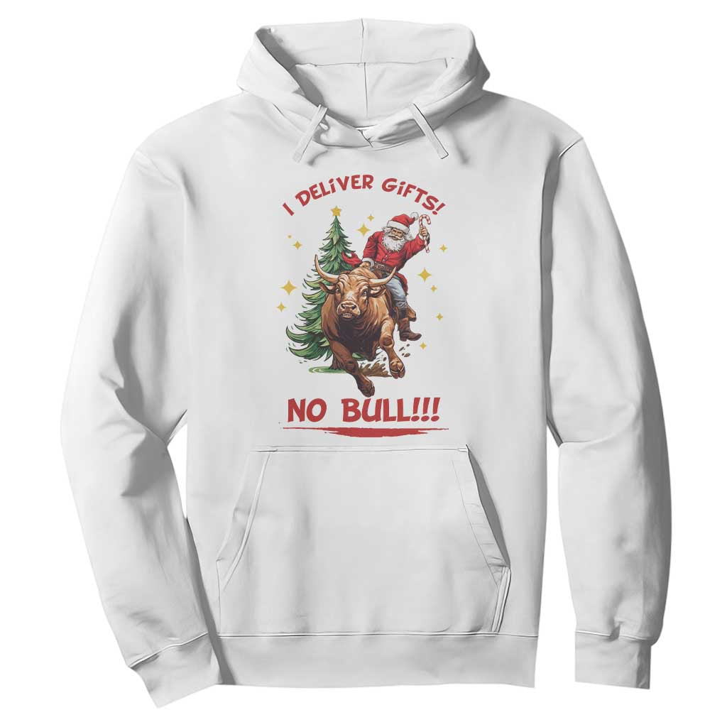 Funny Black Santa Bull Riding Christmas Hoodie I Deliver Gifts No Bull TS12 White Print Your Wear