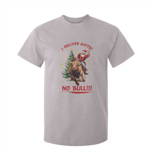Funny Black Santa Bull Riding Christmas T Shirt For Kid I Deliver Gifts No Bull TS12 Ice Gray Print Your Wear
