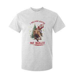 Funny Black Santa Bull Riding Christmas T Shirt For Kid I Deliver Gifts No Bull TS12 White Print Your Wear