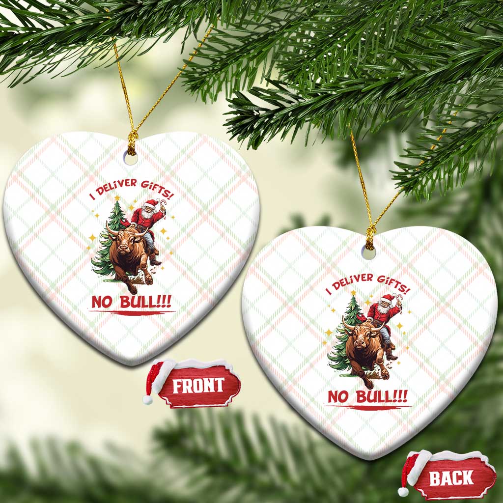 Funny Black Santa Bull Riding Christmas Ceramic Ornament I Deliver Gifts No Bull TS12 Print Your Wear