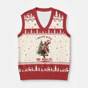 Funny Black Santa Bull Riding Xmas V-Neck Knit Sweater Vest I Deliver Gifts No Bull TS12 Beige Red Print Your Wear