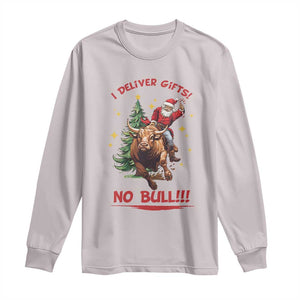 Funny Black Santa Bull Riding Christmas Long Sleeve Shirt I Deliver Gifts No Bull TS12 Ice Gray Print Your Wear