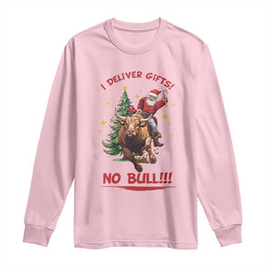 Funny Black Santa Bull Riding Christmas Long Sleeve Shirt I Deliver Gifts No Bull TS12 Light Pink Print Your Wear
