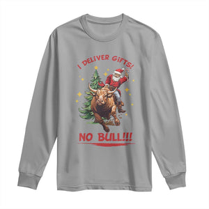 Funny Black Santa Bull Riding Christmas Long Sleeve Shirt I Deliver Gifts No Bull TS12 Sport Gray Print Your Wear