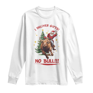 Funny Black Santa Bull Riding Christmas Long Sleeve Shirt I Deliver Gifts No Bull TS12 White Print Your Wear
