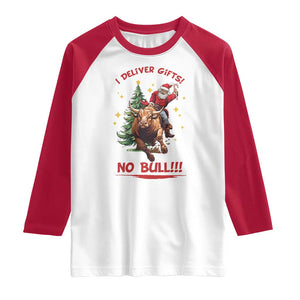 Funny Black Santa Bull Riding Christmas Raglan Shirt I Deliver Gifts No Bull TS12 White Red Print Your Wear