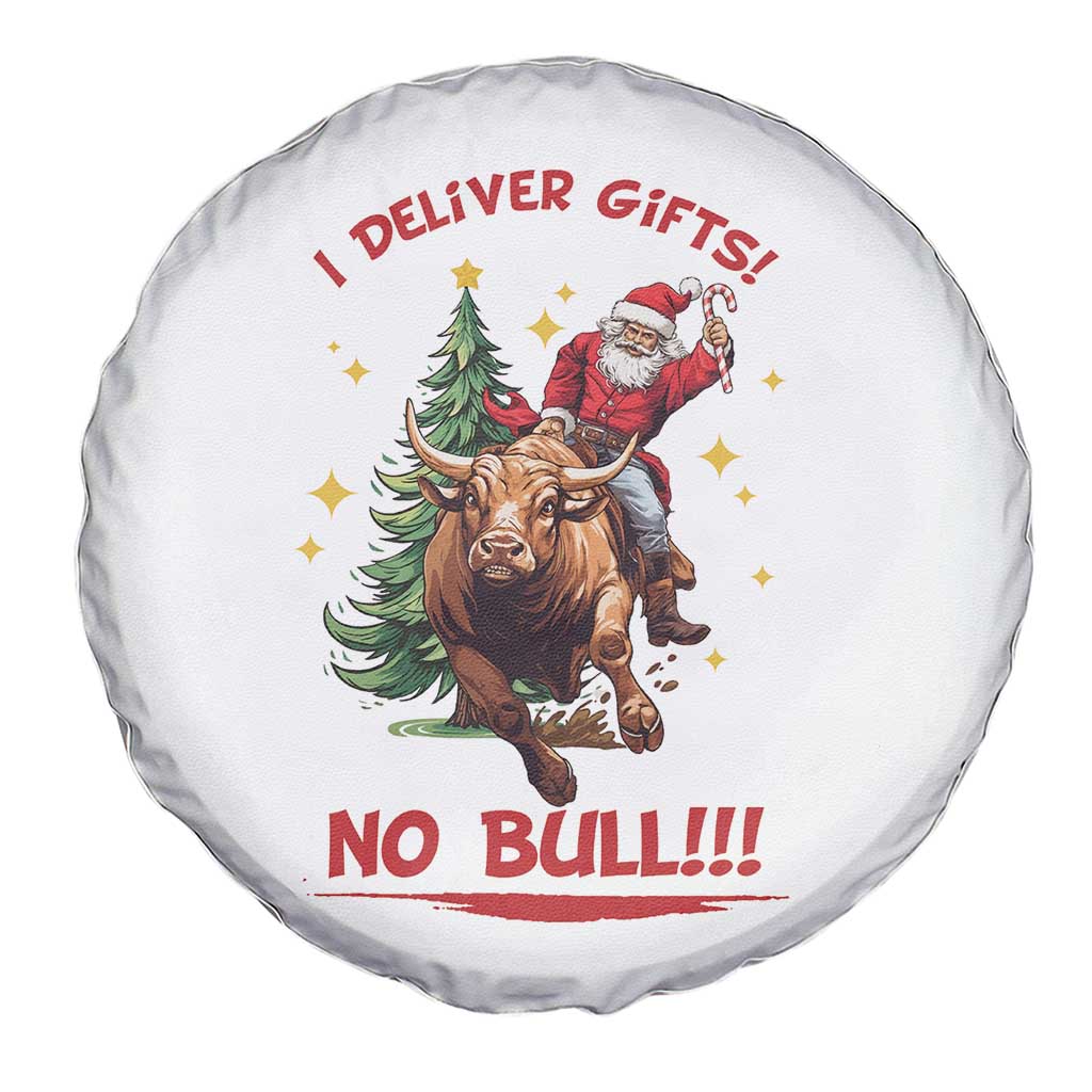 Funny Black Santa Bull Riding Christmas Spare Tire Cover I Deliver Gifts No Bull TS12 Print Your Wear