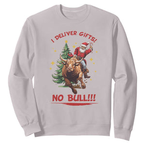 Funny Black Santa Bull Riding Christmas Sweatshirt I Deliver Gifts No Bull TS12 Ice Gray Print Your Wear