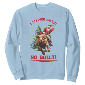 Funny Black Santa Bull Riding Christmas Sweatshirt I Deliver Gifts No Bull TS12 Light Blue Print Your Wear