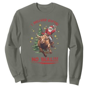 Funny Black Santa Bull Riding Christmas Sweatshirt I Deliver Gifts No Bull TS12 Military Green Print Your Wear