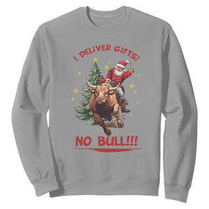 Funny Black Santa Bull Riding Christmas Sweatshirt I Deliver Gifts No Bull TS12 Sport Gray Print Your Wear