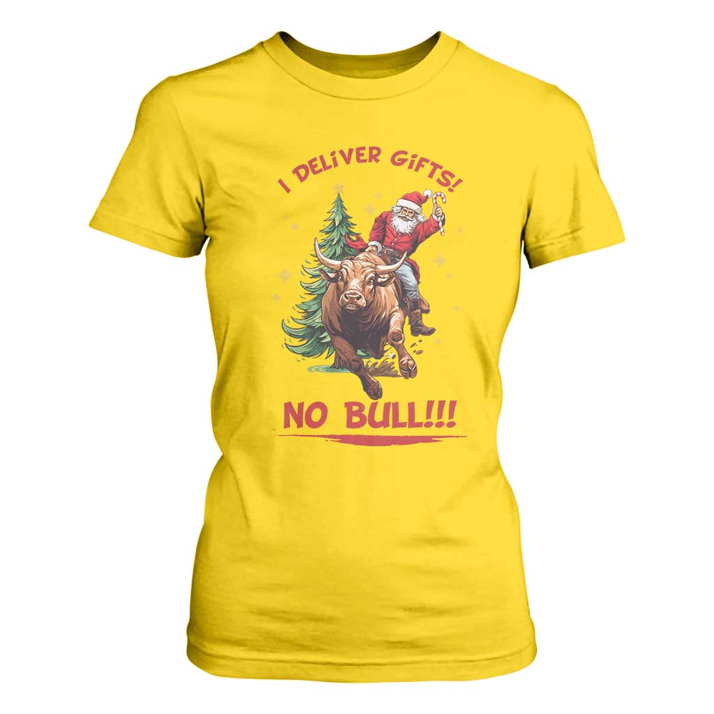Funny Black Santa Bull Riding Christmas T Shirt For Women I Deliver Gifts No Bull TS12 Daisy Print Your Wear