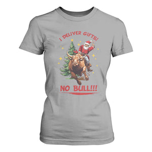 Funny Black Santa Bull Riding Christmas T Shirt For Women I Deliver Gifts No Bull TS12 Sport Gray Print Your Wear