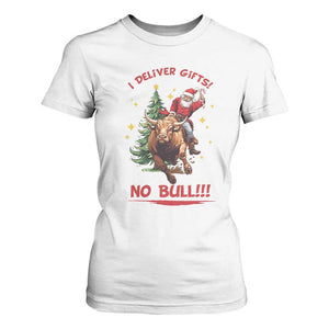 Funny Black Santa Bull Riding Christmas T Shirt For Women I Deliver Gifts No Bull TS12 White Print Your Wear