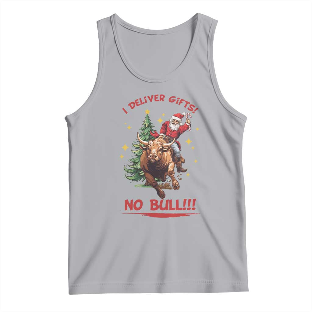 Funny Black Santa Bull Riding Christmas Tank Top I Deliver Gifts No Bull TS12 Athletic Heather Print Your Wear
