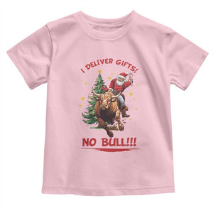 Funny Black Santa Bull Riding Christmas Toddler T Shirt I Deliver Gifts No Bull TS12 Light Pink Print Your Wear