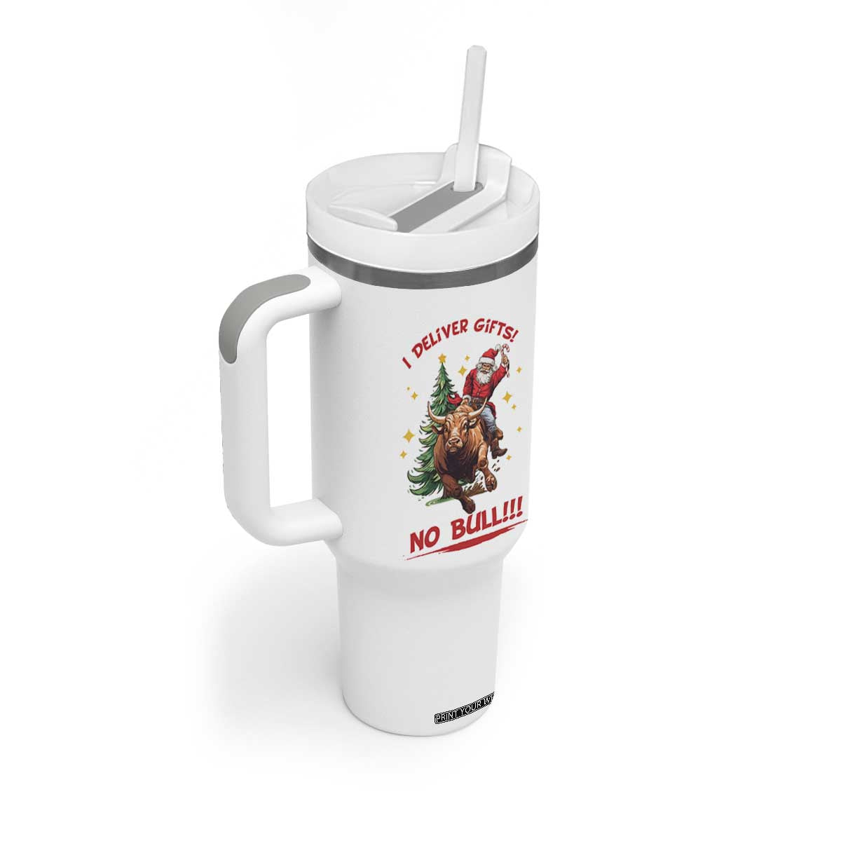 Funny Black Santa Bull Riding Christmas Tumbler With Handle I Deliver Gifts No Bull TS12 Print Your Wear