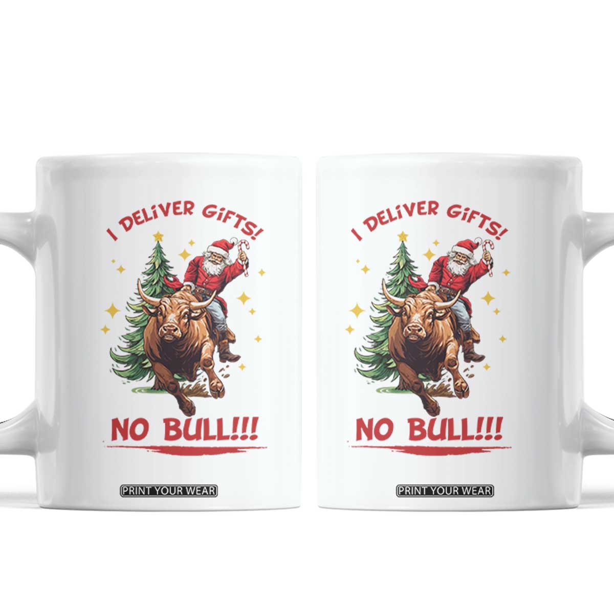 Funny Black Santa Bull Riding Christmas Coffee Mug I Deliver Gifts No Bull TS12 White Print Your Wear