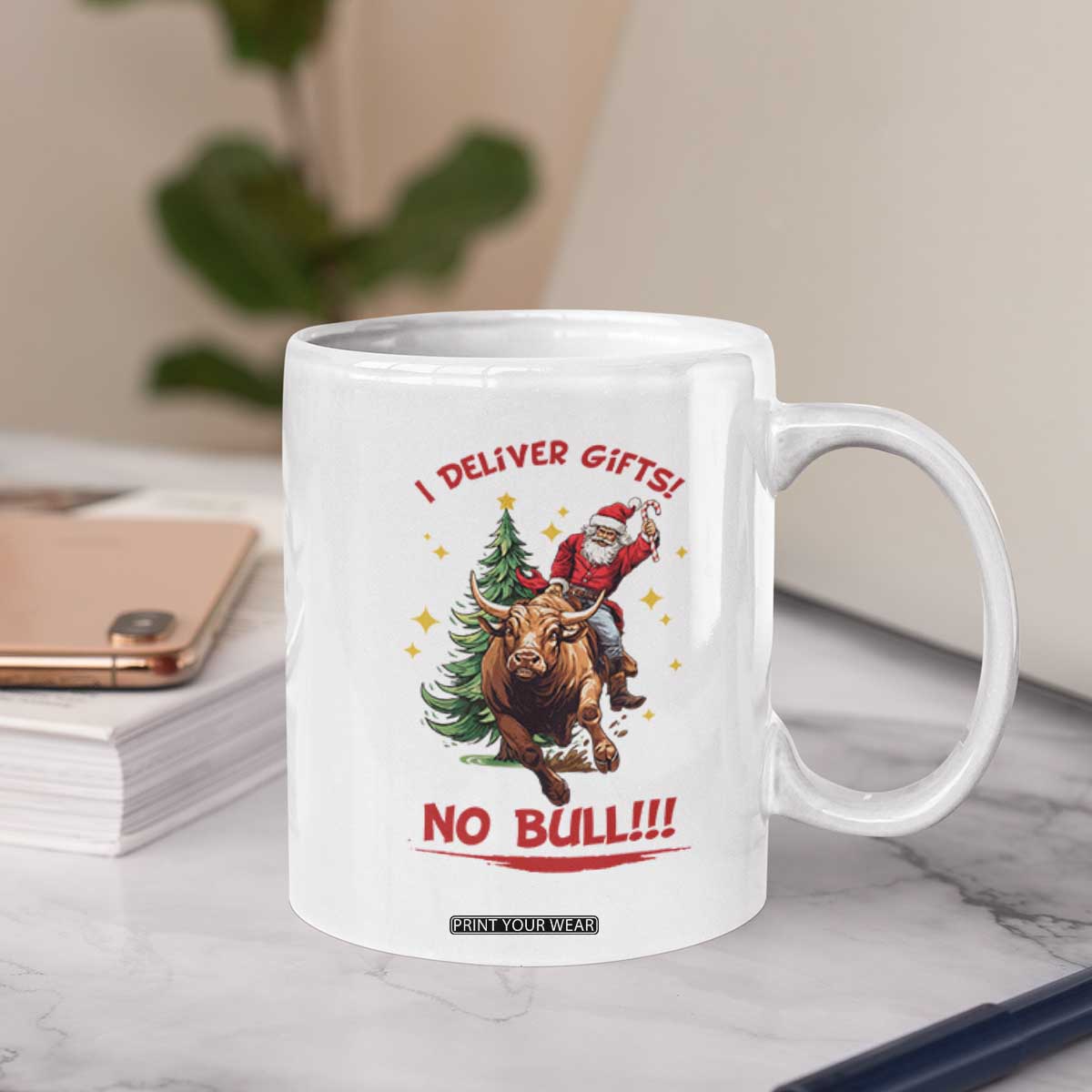 Funny Black Santa Bull Riding Christmas Coffee Mug I Deliver Gifts No Bull TS12 Print Your Wear