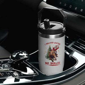 Funny Black Santa Bull Riding Christmas Flip Straw Tumbler I Deliver Gifts No Bull TS12 Print Your Wear