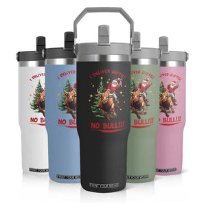 Funny Black Santa Bull Riding Christmas Flip Straw Tumbler I Deliver Gifts No Bull TS12 Print Your Wear