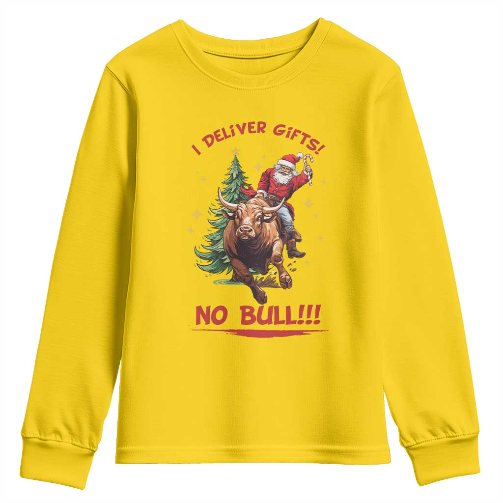 Funny Black Santa Bull Riding Christmas Youth Sweatshirt I Deliver Gifts No Bull TS12 Daisy Print Your Wear
