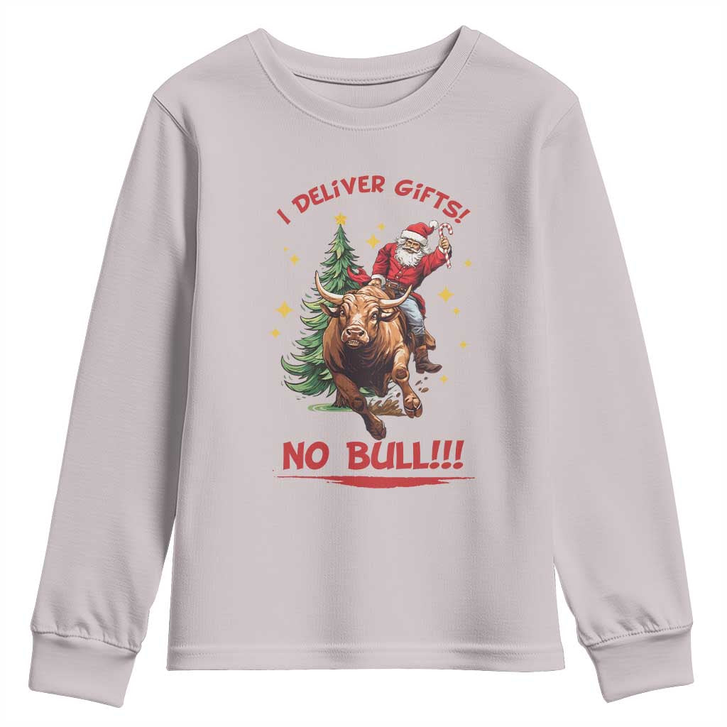 Funny Black Santa Bull Riding Christmas Youth Sweatshirt I Deliver Gifts No Bull TS12 Ice Gray Print Your Wear