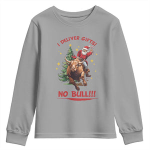 Funny Black Santa Bull Riding Christmas Youth Sweatshirt I Deliver Gifts No Bull TS12 Sport Gray Print Your Wear