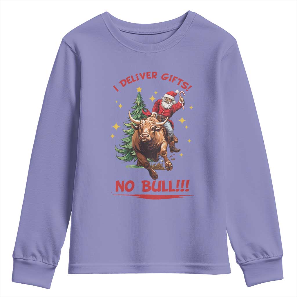 Funny Black Santa Bull Riding Christmas Youth Sweatshirt I Deliver Gifts No Bull TS12 Violet Print Your Wear