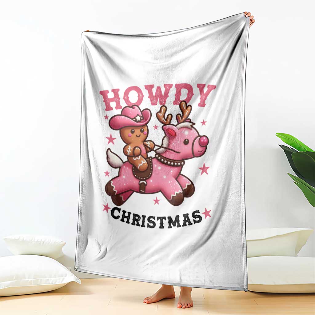 Howdy Christmas Throw Blanket Funny Gingerbread Cowboy Riding Reindeer Gift For Girl TS12 Print Your Wear