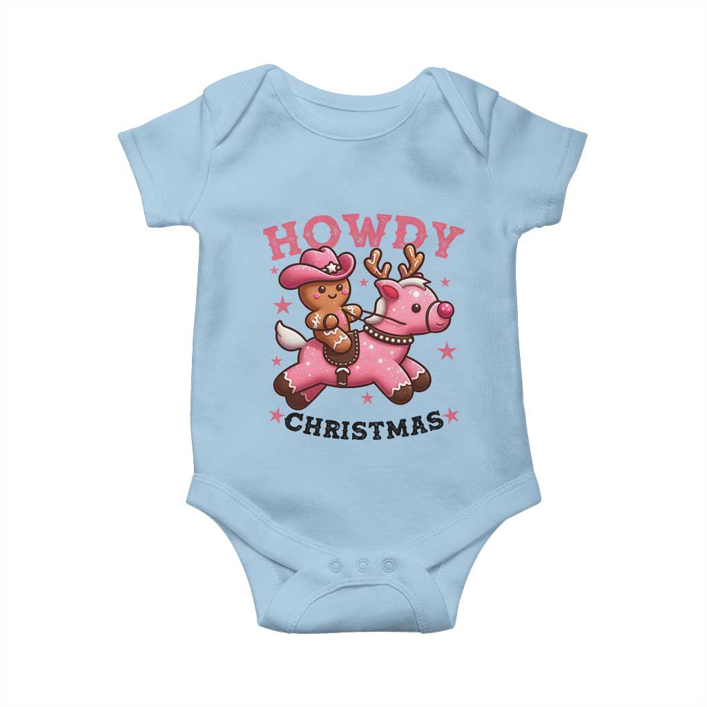 Howdy Christmas Baby Onesie Funny Gingerbread Cowboy Riding Reindeer Gift For Girl TS12 Light Blue Print Your Wear