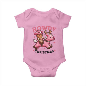 Howdy Christmas Baby Onesie Funny Gingerbread Cowboy Riding Reindeer Gift For Girl TS12 Light Pink Print Your Wear