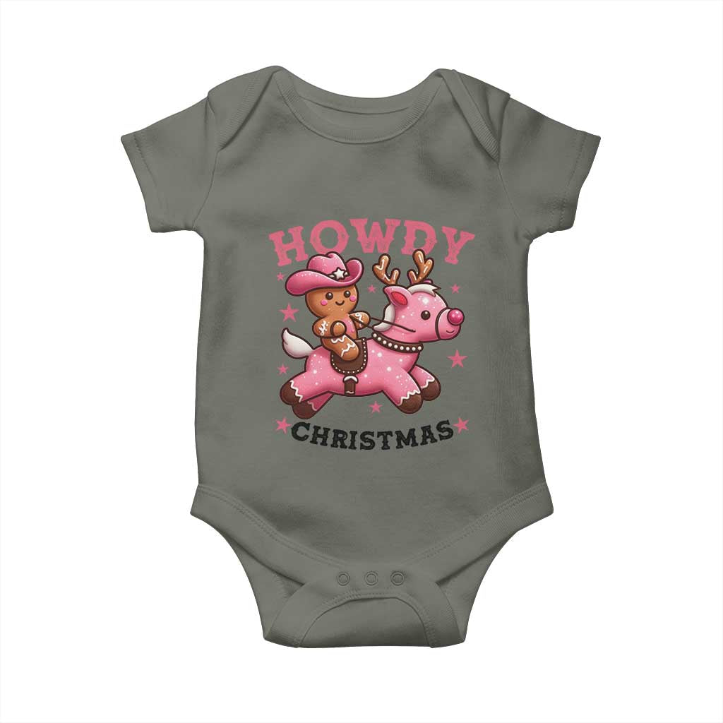 Howdy Christmas Baby Onesie Funny Gingerbread Cowboy Riding Reindeer Gift For Girl TS12 Military Green Print Your Wear