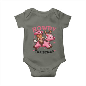 Howdy Christmas Baby Onesie Funny Gingerbread Cowboy Riding Reindeer Gift For Girl TS12 Military Green Print Your Wear