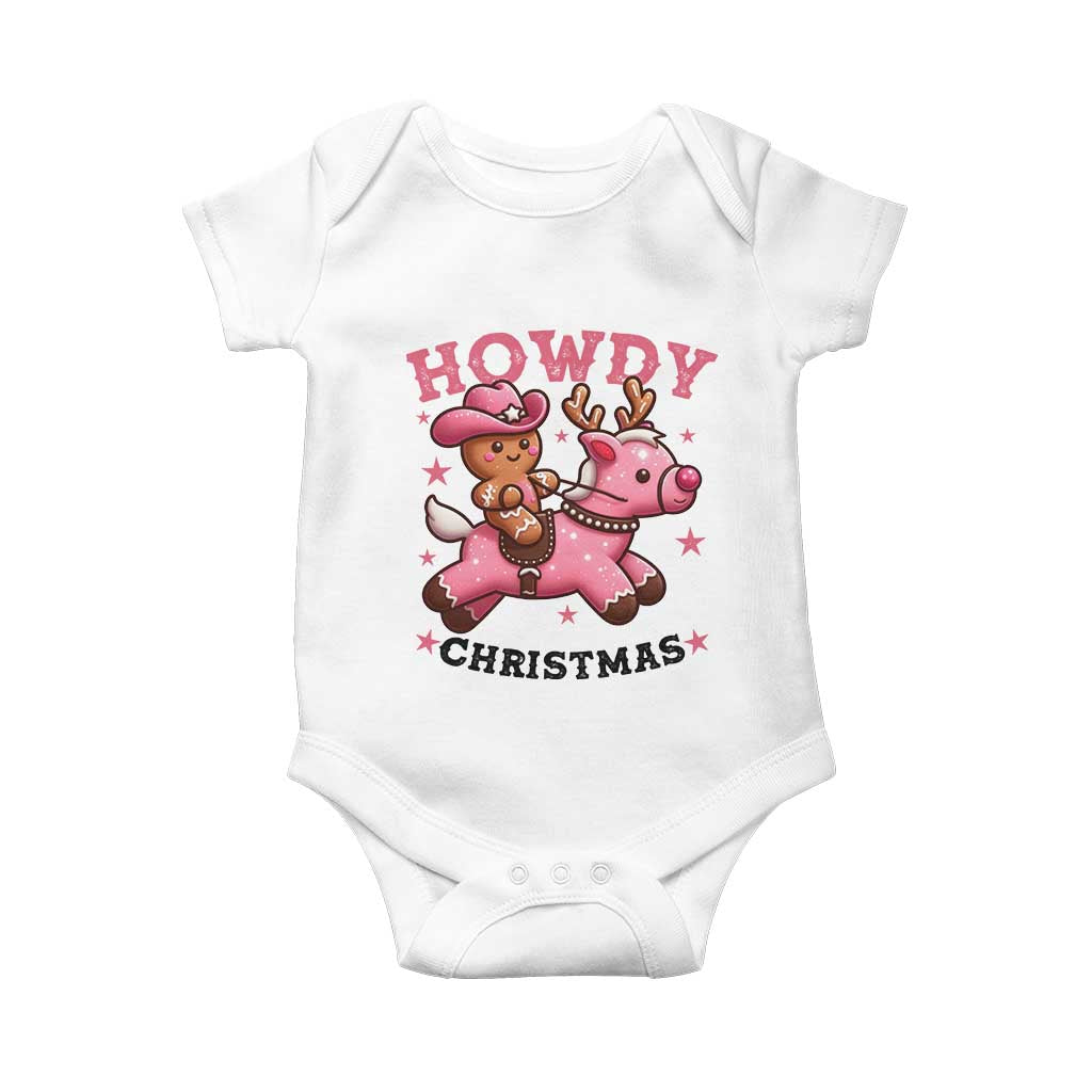 Howdy Christmas Baby Onesie Funny Gingerbread Cowboy Riding Reindeer Gift For Girl TS12 White Print Your Wear