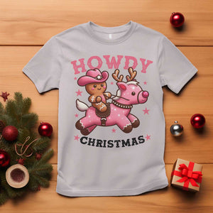 Howdy Christmas T Shirt Funny Gingerbread Cowboy Riding Reindeer Gift For Girl TS12 Ice Gray Print Your Wear