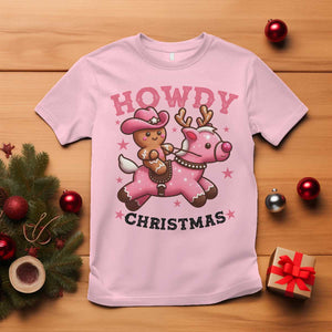 Howdy Christmas T Shirt Funny Gingerbread Cowboy Riding Reindeer Gift For Girl TS12 Light Pink Print Your Wear
