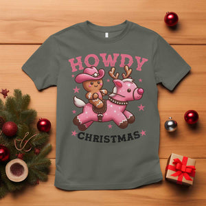 Howdy Christmas T Shirt Funny Gingerbread Cowboy Riding Reindeer Gift For Girl TS12 Military Green Print Your Wear