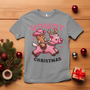 Howdy Christmas T Shirt Funny Gingerbread Cowboy Riding Reindeer Gift For Girl TS12 Sport Gray Print Your Wear