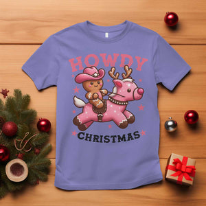 Howdy Christmas T Shirt Funny Gingerbread Cowboy Riding Reindeer Gift For Girl TS12 Violet Print Your Wear