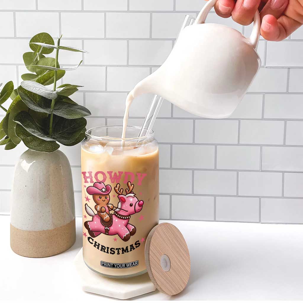Howdy Christmas Glass Can Funny Gingerbread Cowboy Riding Reindeer Gift For Girl TS12 Print Your Wear