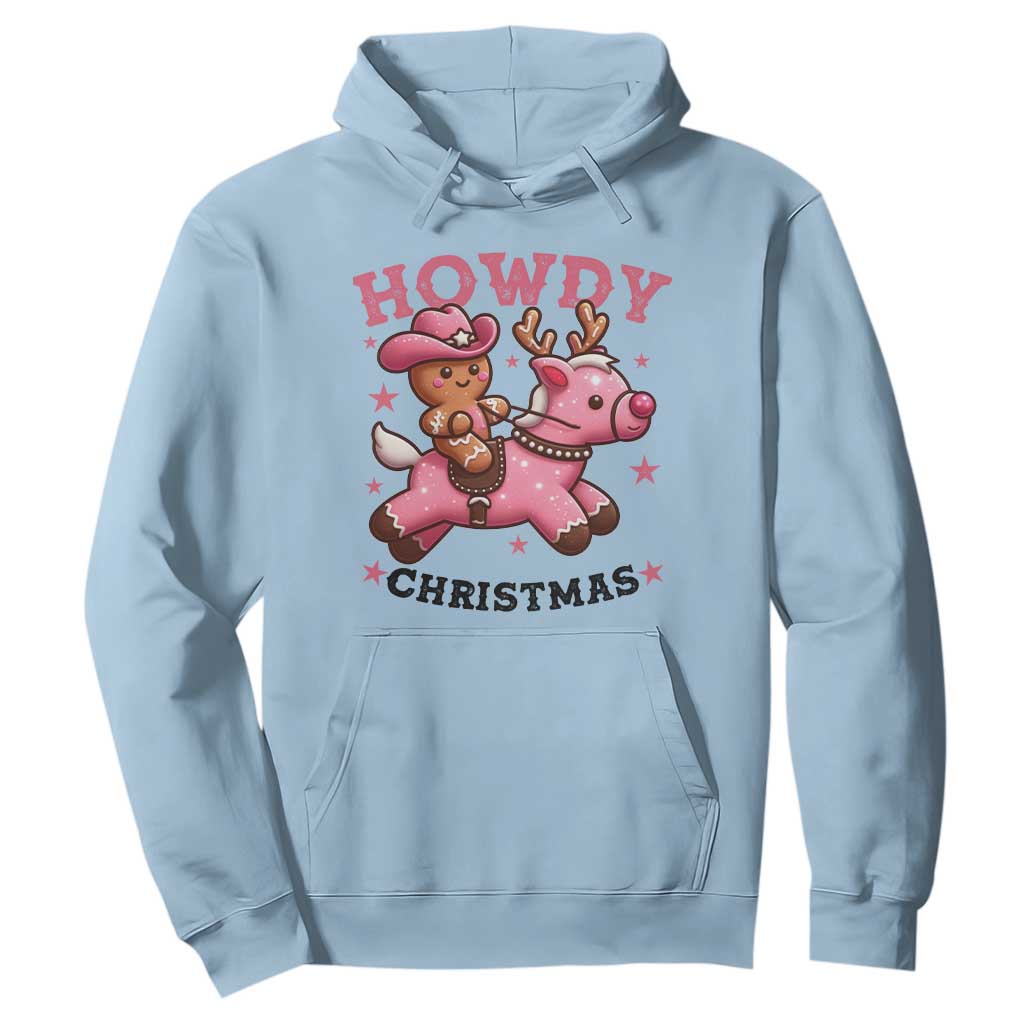 Howdy Christmas Hoodie Funny Gingerbread Cowboy Riding Reindeer Gift For Girl TS12 Light Blue Print Your Wear